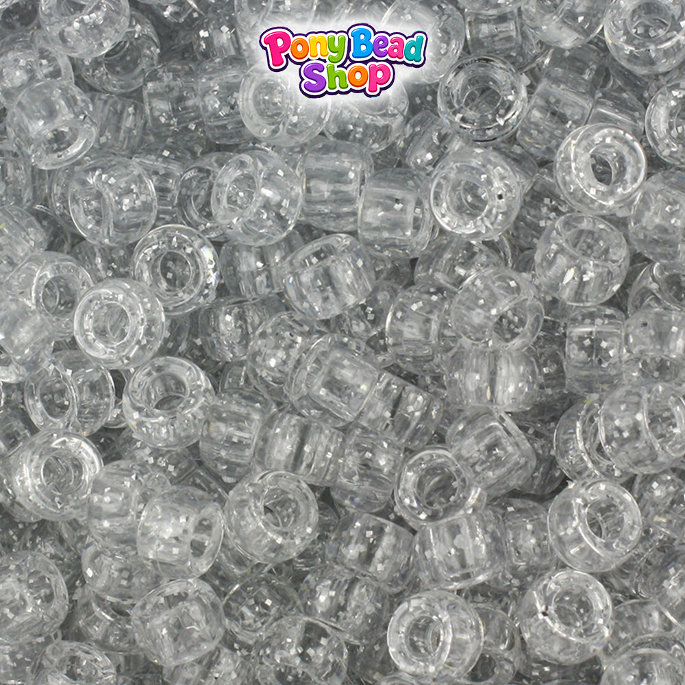 Silver Sparkle 6.5mm Mini Barrel Plastic Pony Beads (1000pcs)