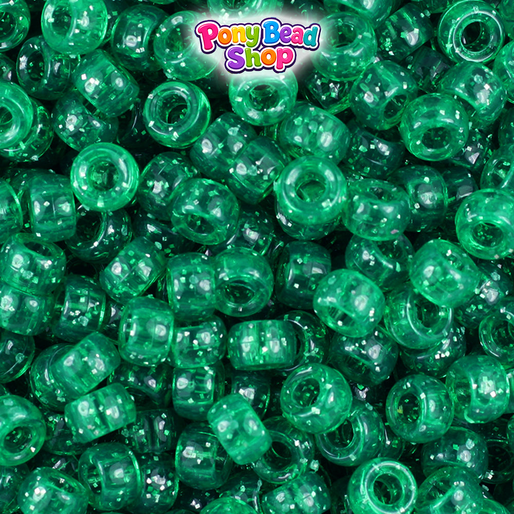 Emerald Sparkle 6.5mm Mini Barrel Plastic Pony Beads (1000pcs)