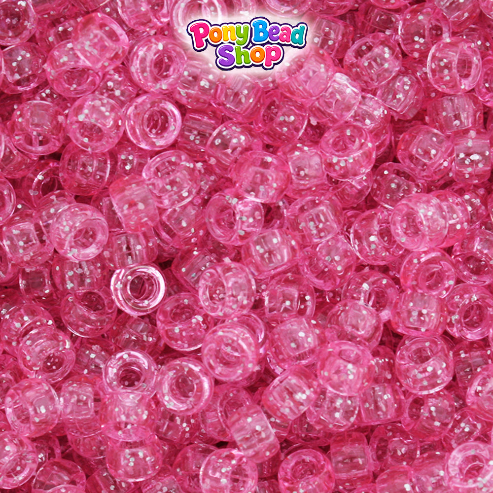Pink Sparkle 6.5mm Mini Barrel Plastic Pony Beads (1000pcs)