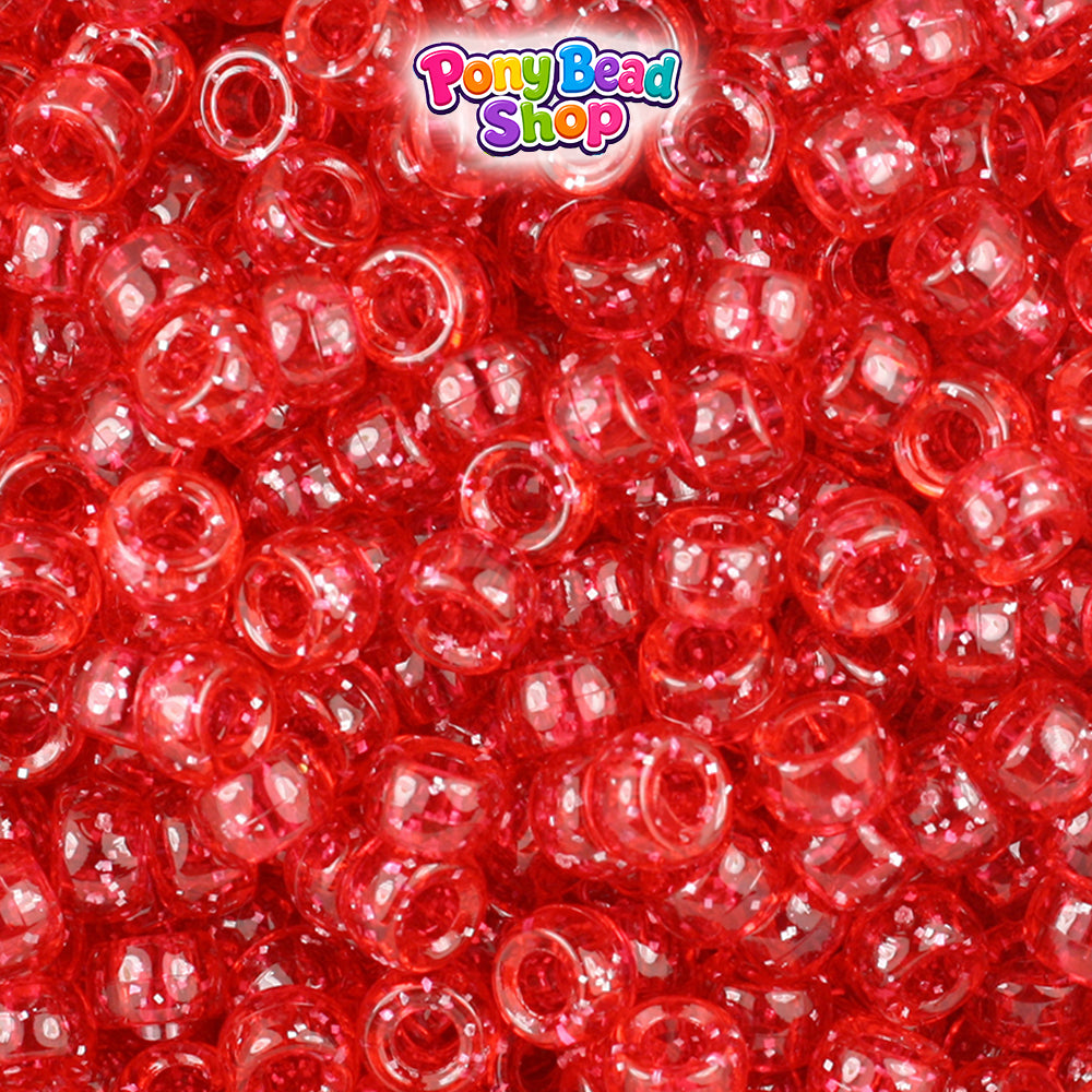 Ruby Sparkle 6.5mm Mini Barrel Plastic Pony Beads (1000pcs)