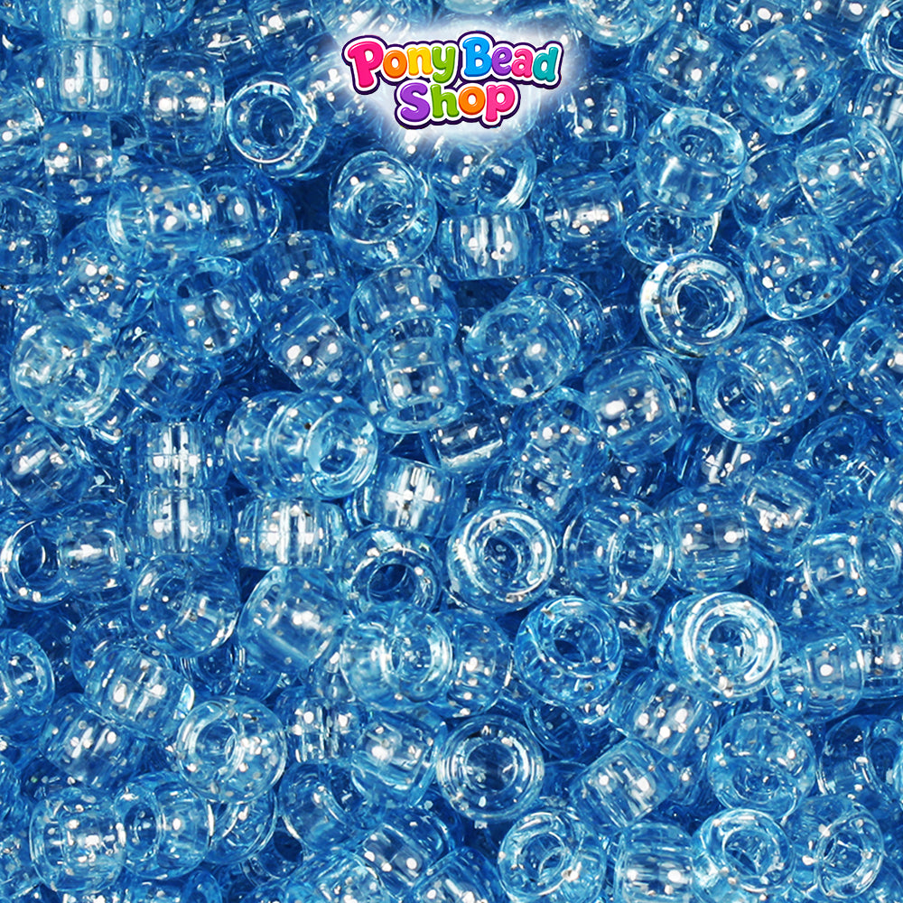 Light Sapphire Sparkle 6.5mm Mini Barrel Plastic Pony Beads (1000pcs)