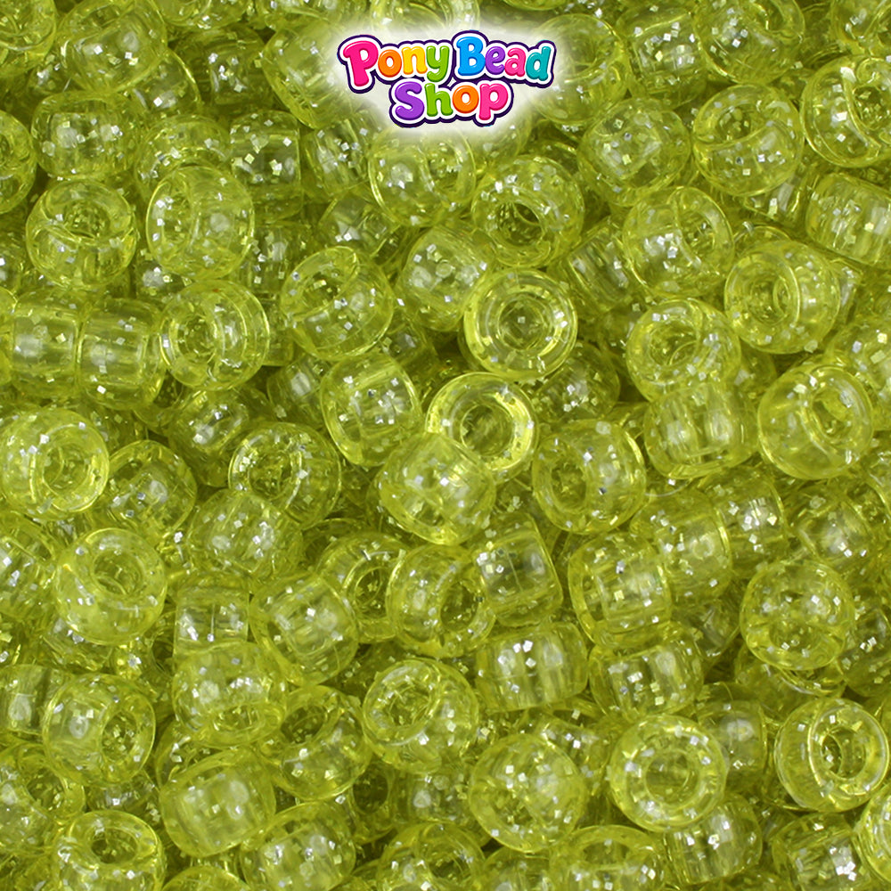 Yellow Sparkle 6.5mm Mini Barrel Plastic Pony Beads (1000pcs)