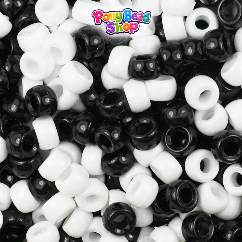 Black & White Opaque Mix 6.5mm Mini Barrel Plastic Pony Beads (1000pcs)