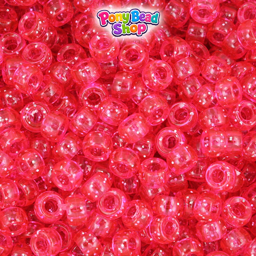 Hot Pink Sparkle 6.5mm Mini Barrel Plastic Pony Beads (1000pcs)