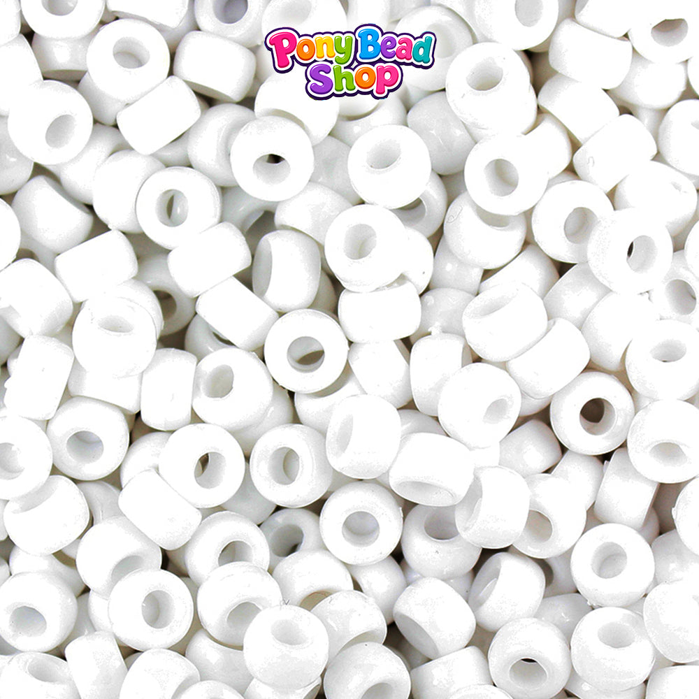 White Opaque 6.5mm Mini Barrel Plastic Pony Beads (1000pcs)