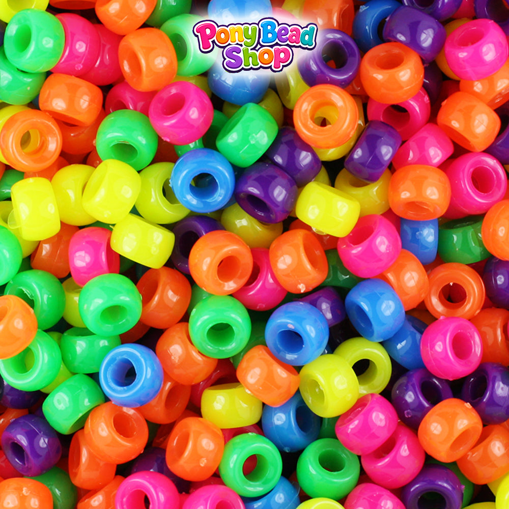 Neon Bright Mix 6.5mm Mini Barrel Plastic Pony Beads (1000pcs)