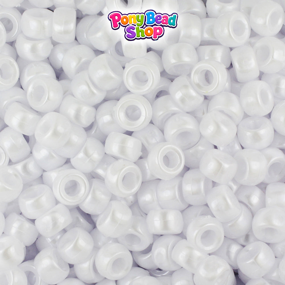 White Pearl 6.5mm Mini Barrel Plastic Pony Beads (1000pcs)