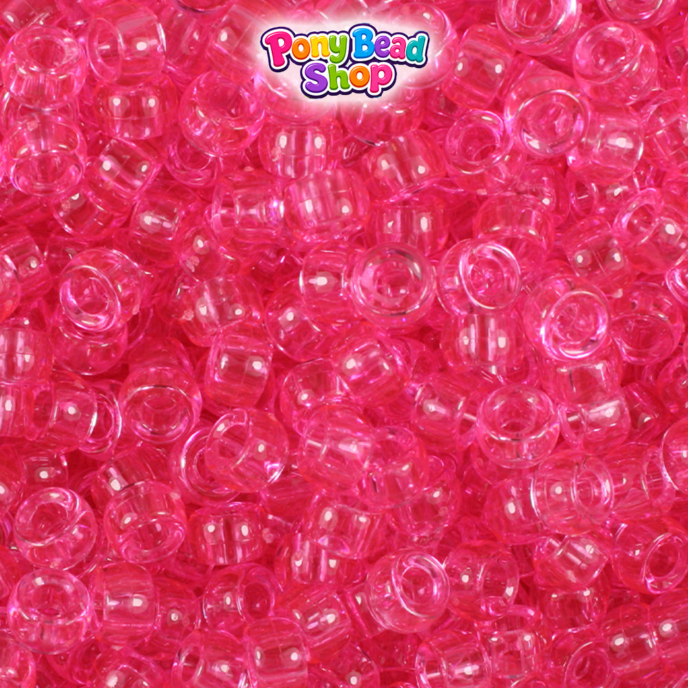 Medium Pink Transparent 6.5mm Mini Barrel Plastic Pony Beads (1000pcs)
