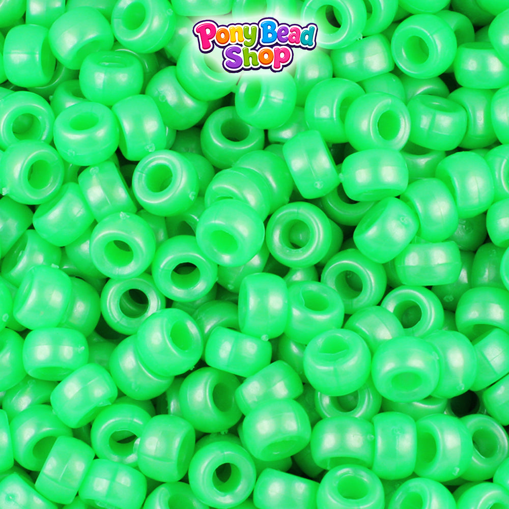 Bright Green Pearl 6.5mm Mini Barrel Plastic Pony Beads (1000pcs)