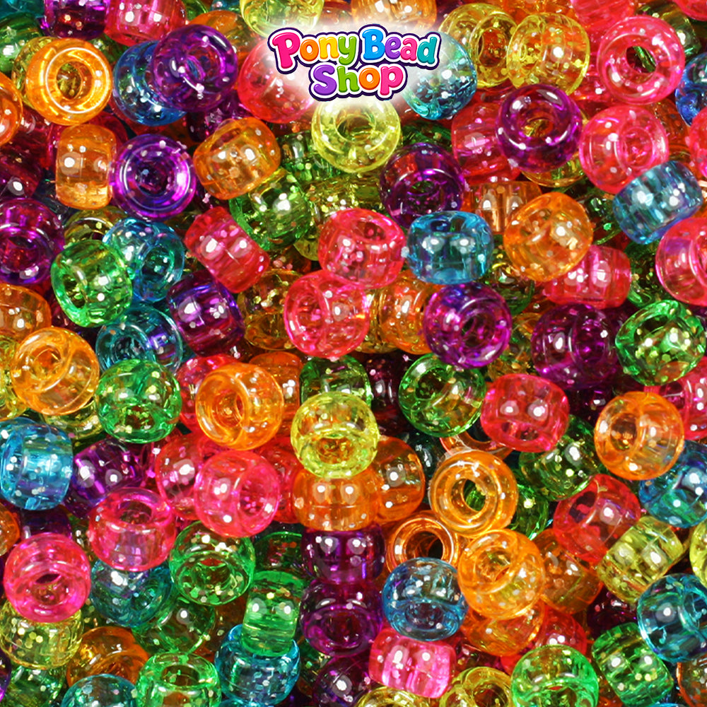 Jelly Sparkle Mix 6.5mm Mini Barrel Plastic Pony Beads (1000pcs)
