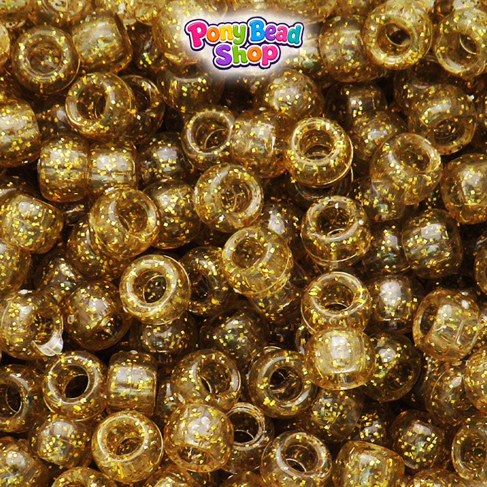 Gold Sparkle 9mm Barrel Plastic Pony Beads (500pcs)