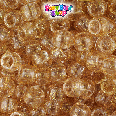 Crystal Gold Sparkle 9mm Barrel Pony Beads (500pcs)