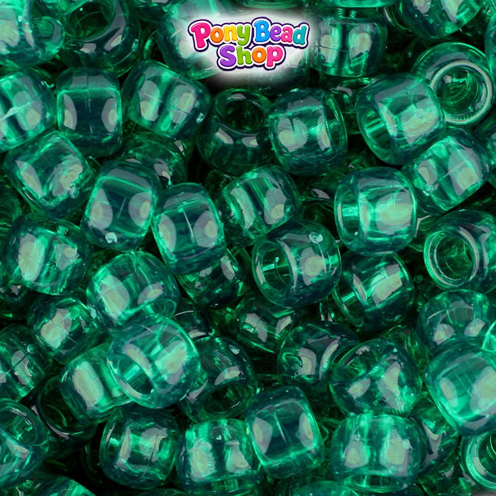 Emerald Transparent 9mm Barrel Plastic Pony Beads (500pcs)