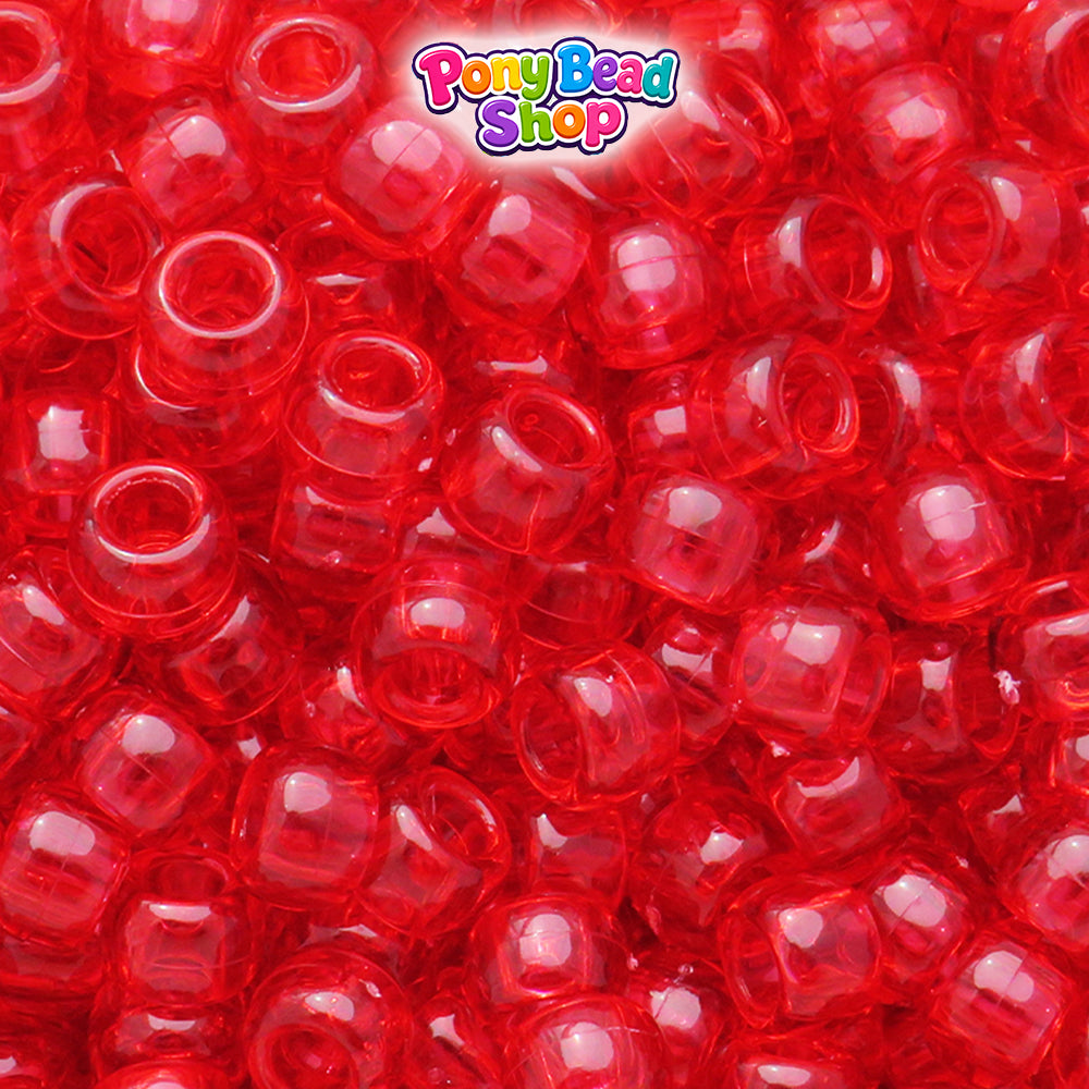 Autumn Red Transparent 9mm Barrel Plastic Pony Beads (500pcs)