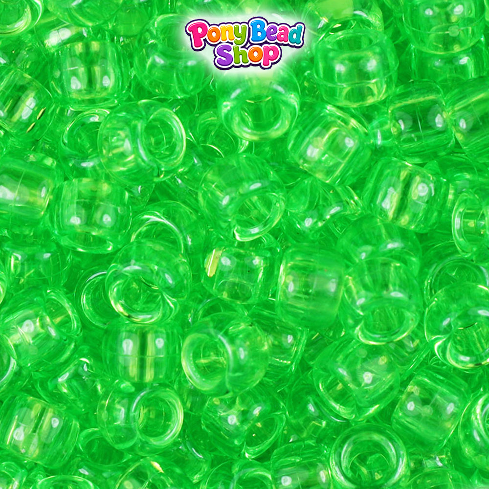 Lime Transparent 9mm Barrel Plastic Pony Beads (500pcs)