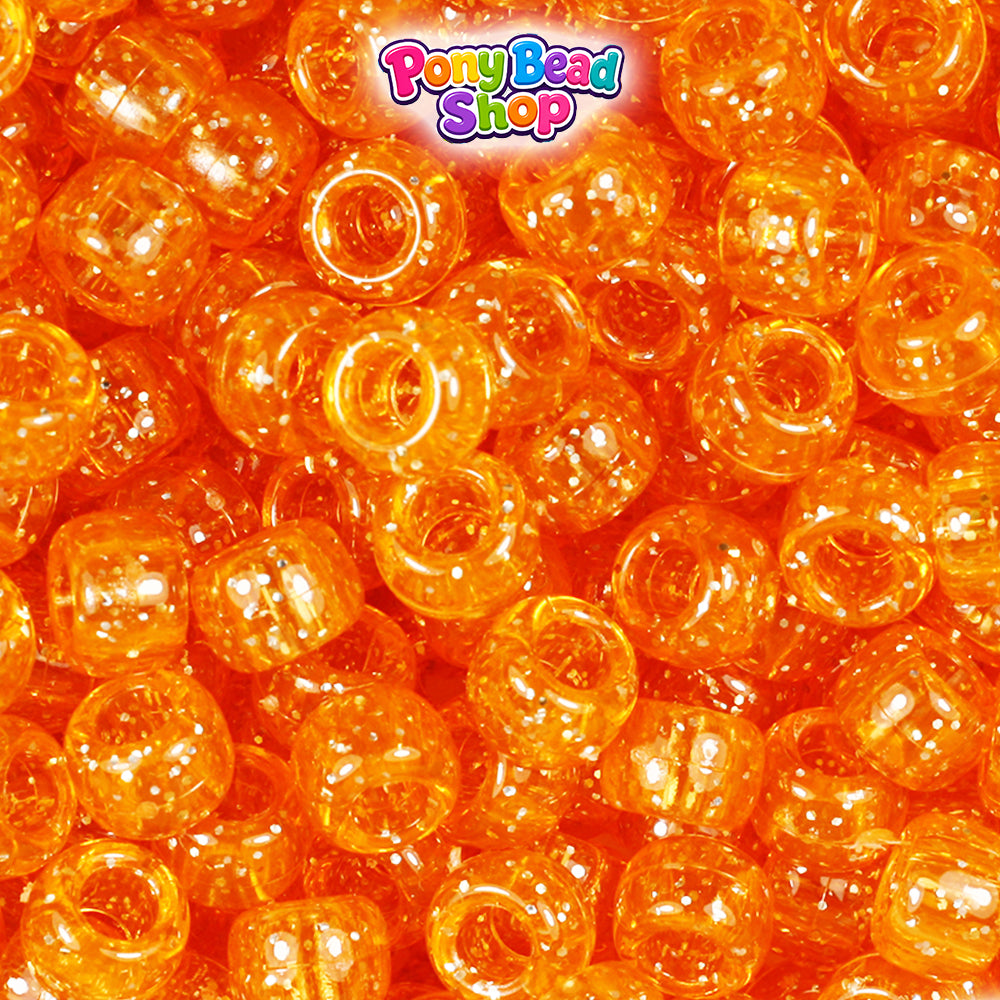Orange Sparkle 9mm Barrel Plastic Pony Beads (500pcs)