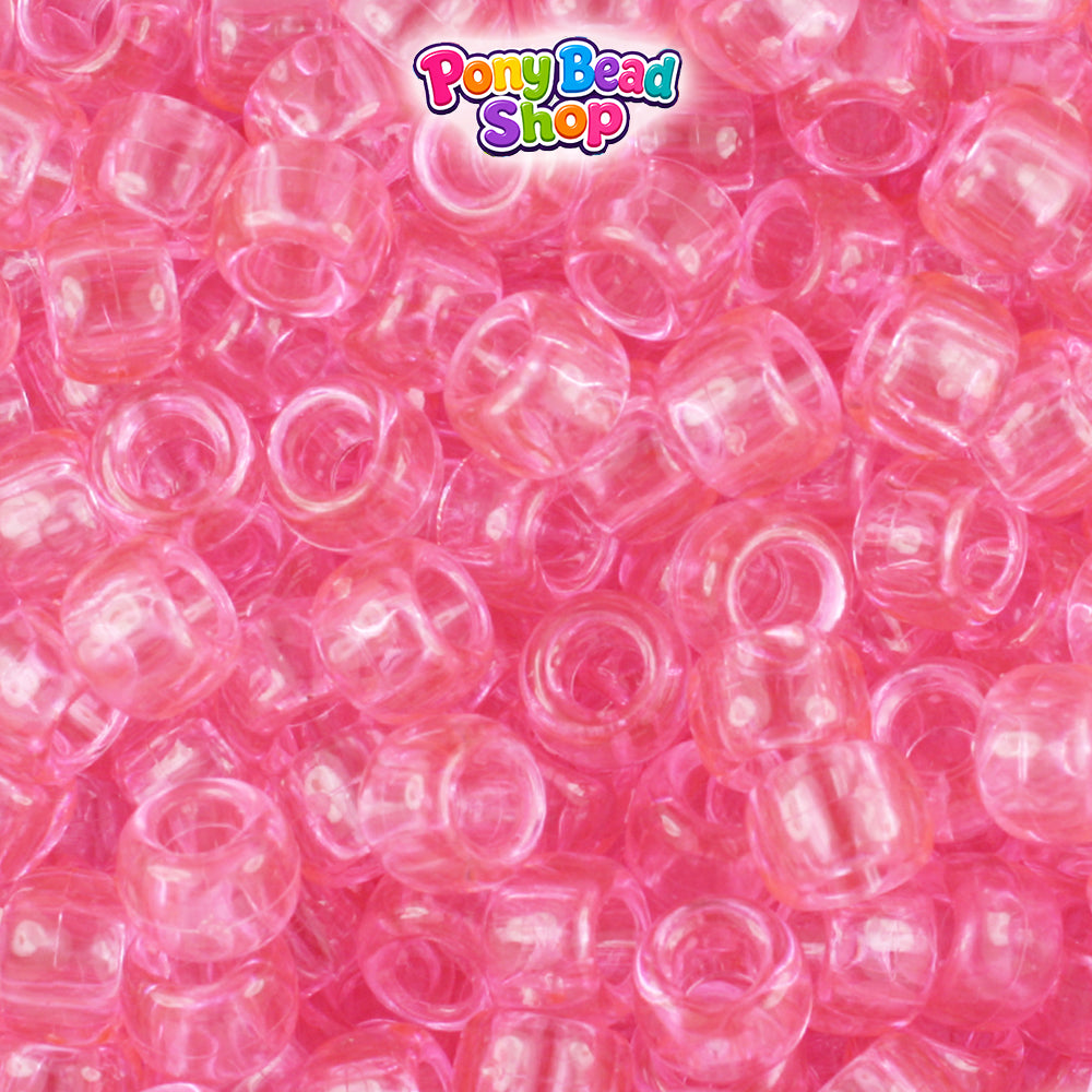 Pink Transparent 9mm Barrel Plastic Pony Beads (500pcs)