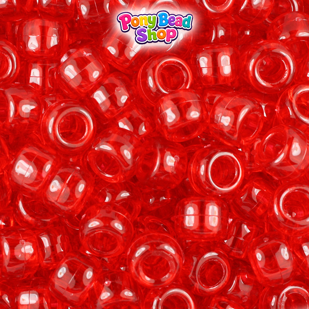Ruby Transparent 9mm Barrel Plastic Pony Beads (500pcs)