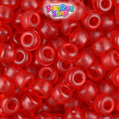 Ruby Frosted 9mm Barrel Plastic Pony Beads (500pcs)