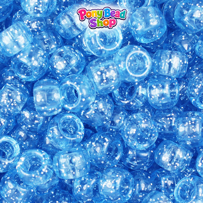 Light Sapphire Sparkle 9mm Barrel Plastic Pony Beads (500pcs)