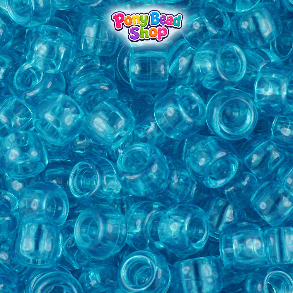 Turquoise Transparent 9mm Barrel Plastic Pony Beads (500pcs)