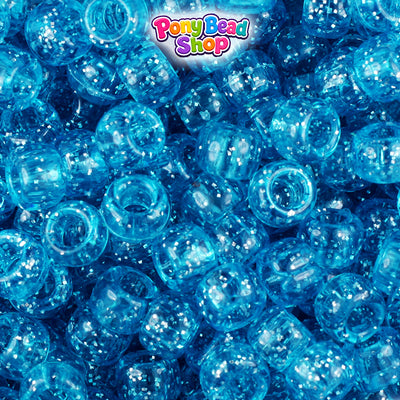 Turquoise Sparkle 9mm Barrel Plastic Pony Beads (500pcs)
