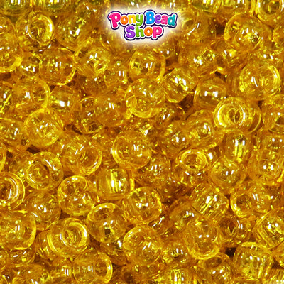 Dark Yellow Sparkle 9mm Barrel Plastic Pony Beads (500pcs)