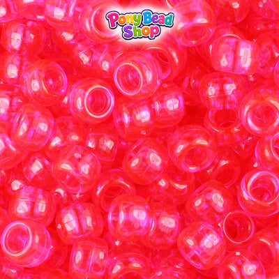 Hot Pink Transparent 9mm Barrel Plastic Pony Beads (500pcs)