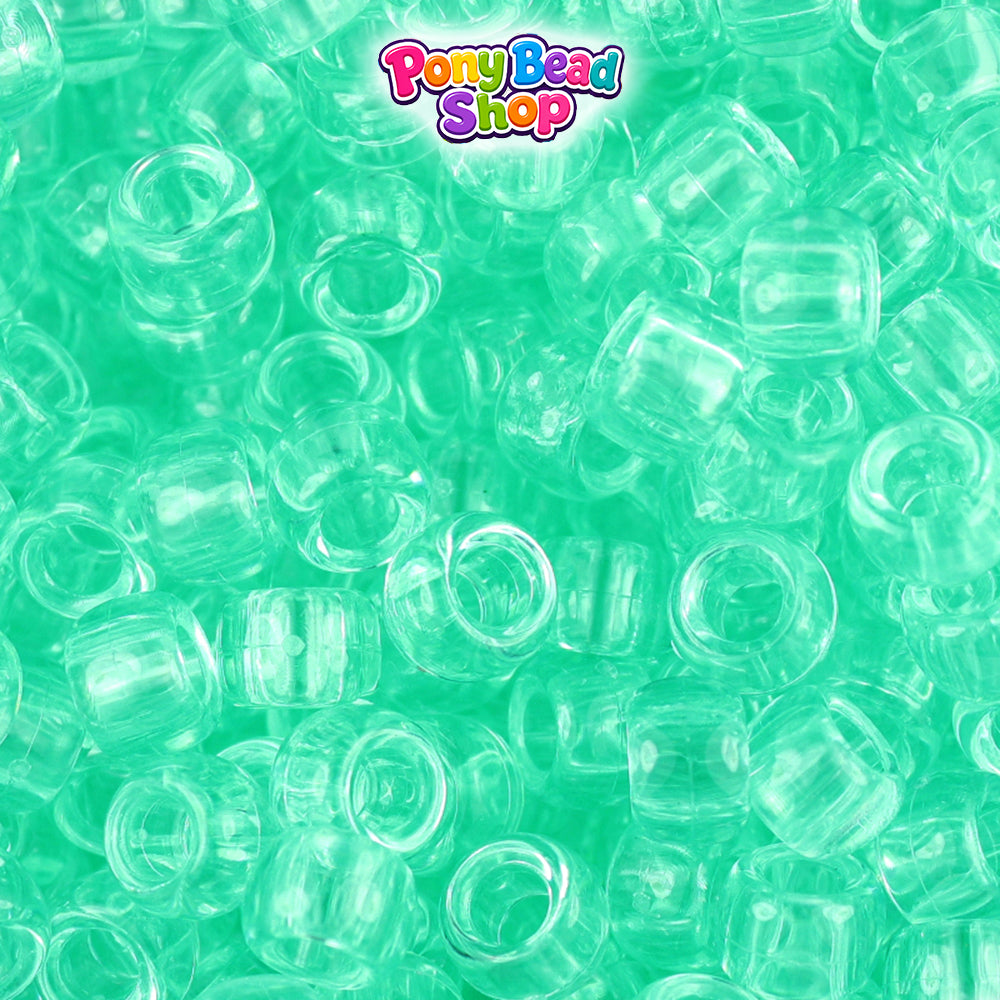 Green Aqua Transparent 9mm Barrel Plastic Pony Beads (500pcs)