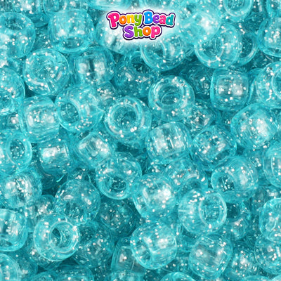 Light Turquoise Sparkle 9mm Barrel Plastic Pony Beads (500pcs)