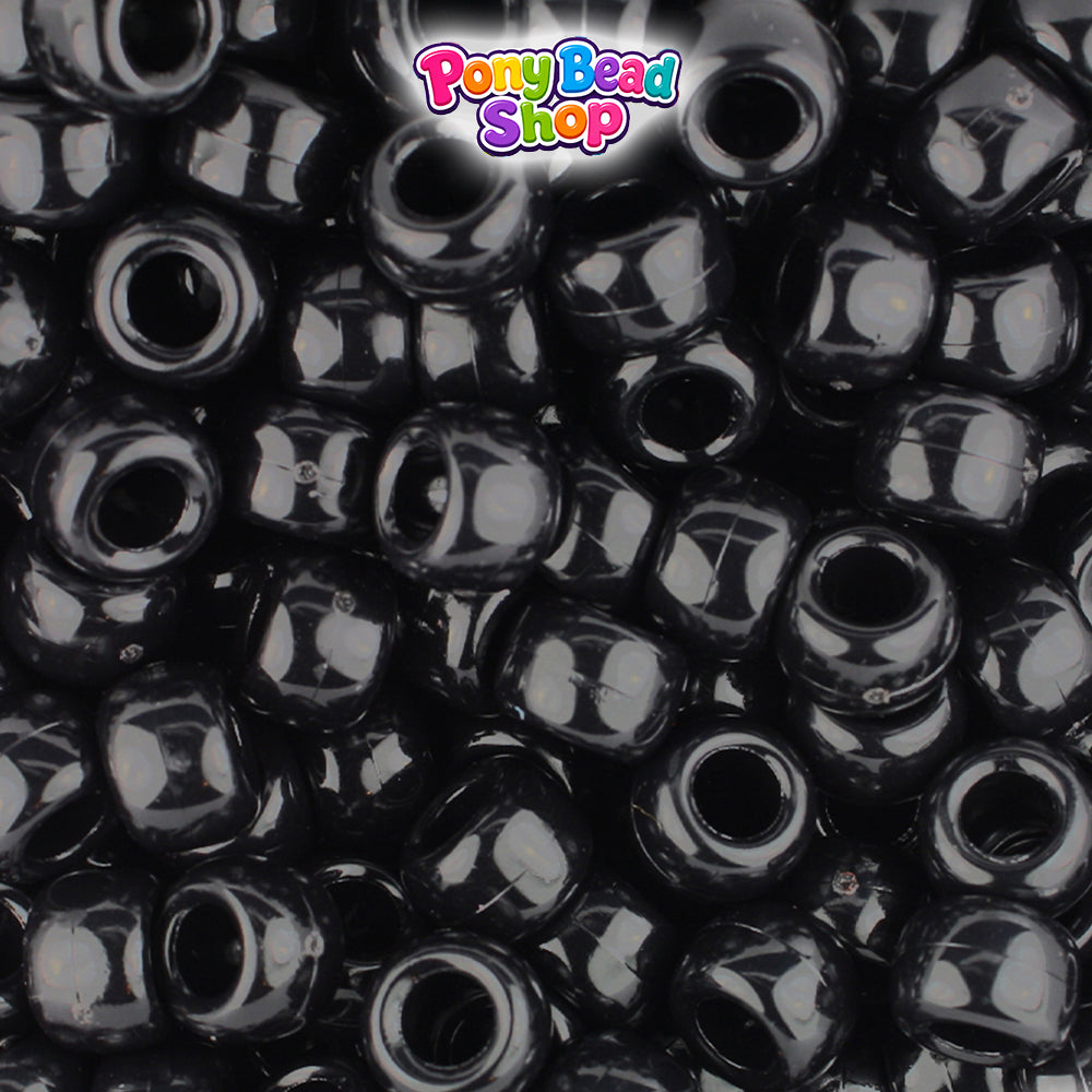 Black Opaque 9mm Barrel Plastic Pony Beads (500pcs)