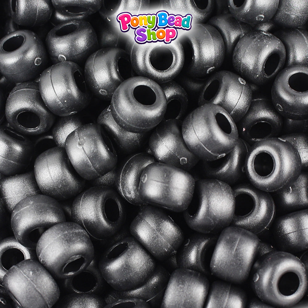 Black Matte 9mm Barrel Plastic Pony Beads (500pcs)