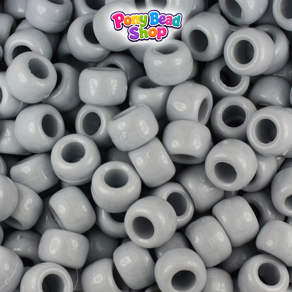 Grey Opaque 9mm Barrel Plastic Pony Beads (500pcs)