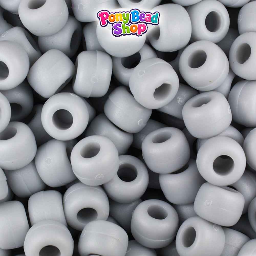 Grey Matte 9mm Barrel Plastic Pony Beads (500pcs)