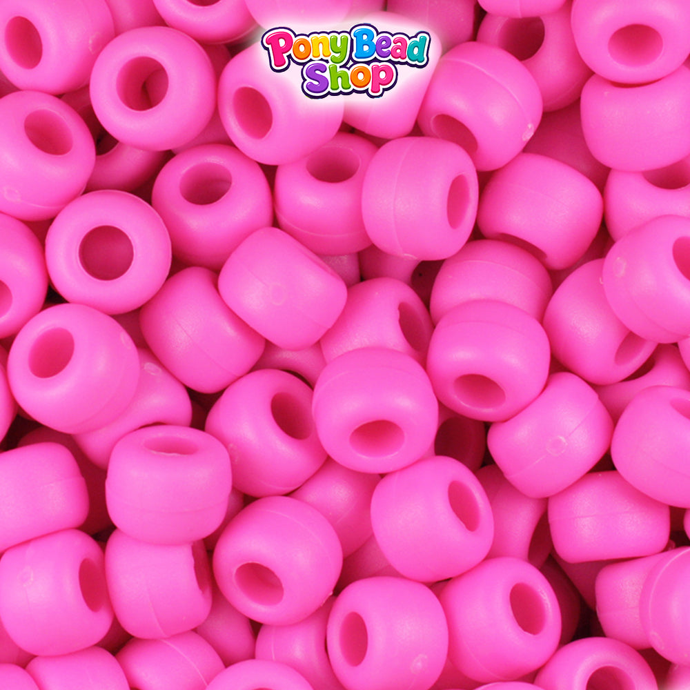 Dark Pink Matte 9mm Barrel Plastic Pony Beads (500pcs)