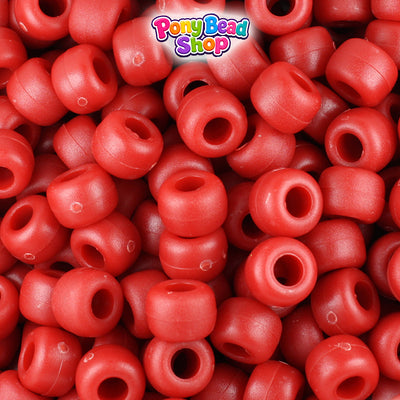 Red Matte 9mm Barrel Plastic Pony Beads (500pcs)