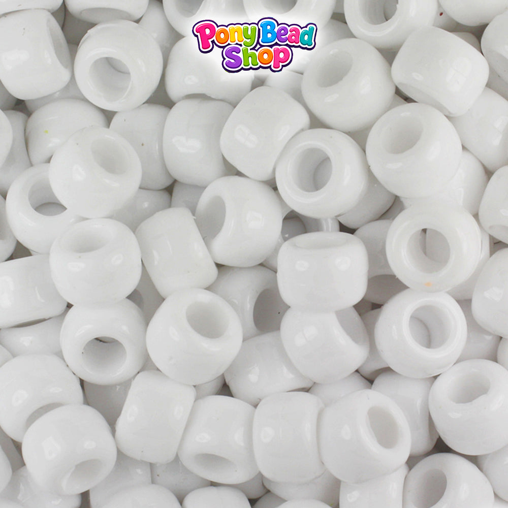 White Opaque 9mm Barrel Plastic Pony Beads (500pcs)