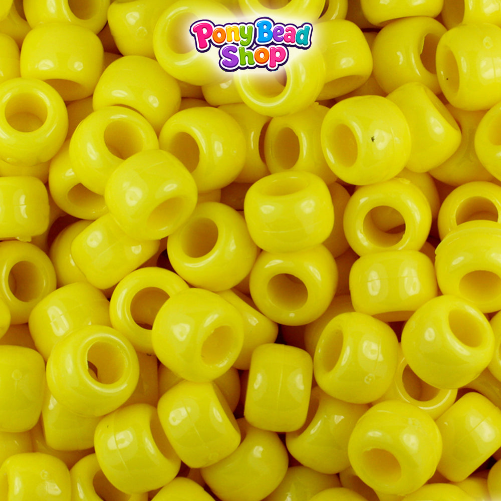 Yellow Opaque 9mm Barrel Plastic Pony Beads (500pcs)