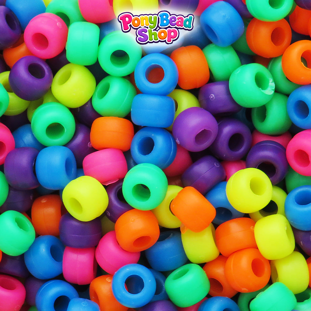 Neon Matte Mix 9mm Barrel Plastic Pony Beads (500pcs)