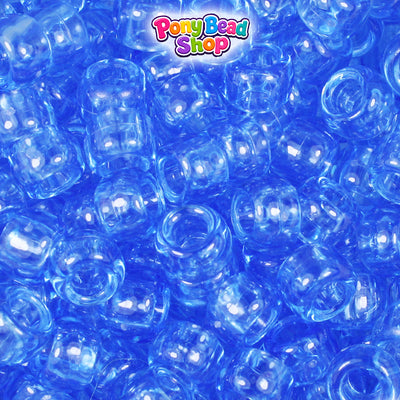 Medium Sapphire Transparent 9mm Barrel Plastic Pony Beads (500pcs)