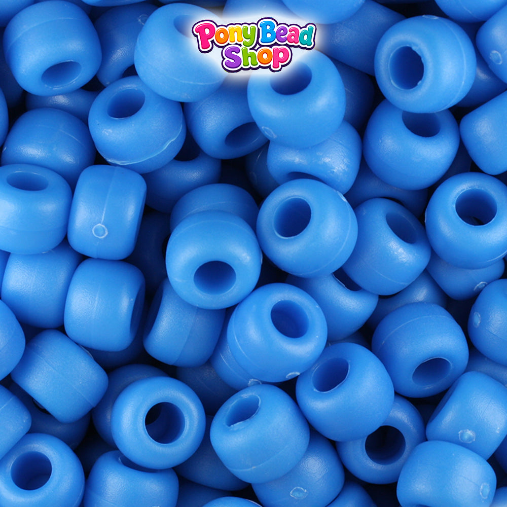 True Blue Matte 9mm Barrel Plastic Pony Beads (500pcs)