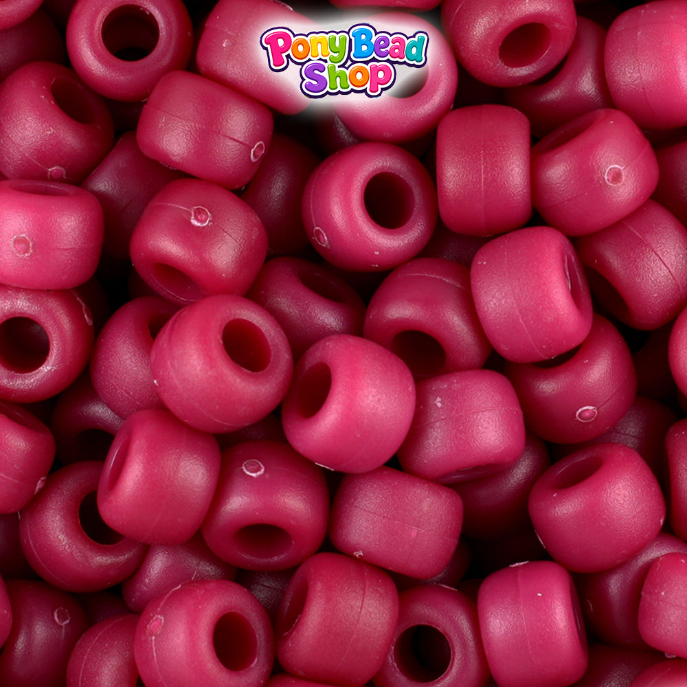 Burgundy Matte 9mm Barrel Plastic Pony Beads (500pcs)