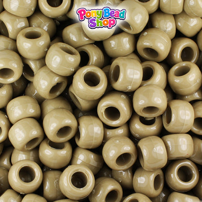 Khaki Opaque 9mm Barrel Plastic Pony Beads (500pcs)