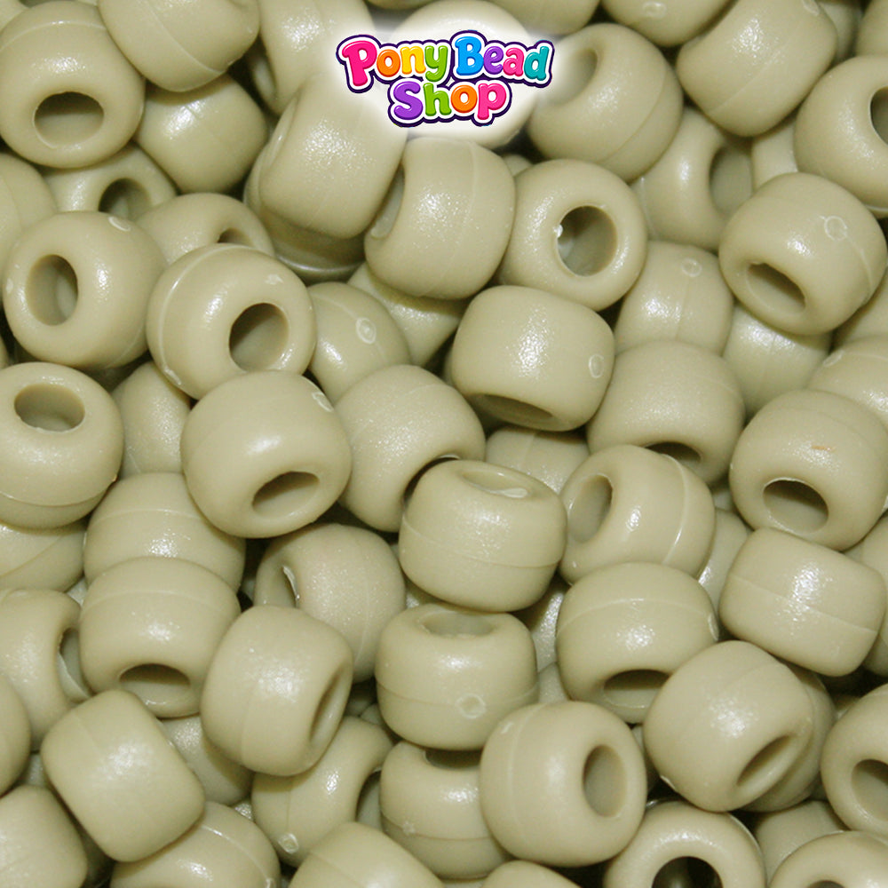 Khaki Matte 9mm Barrel Plastic Pony Beads (500pcs)