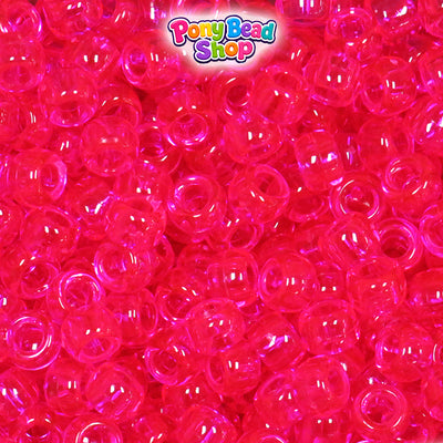 Bright Pink Transparent 9mm Barrel Plastic Pony Beads (500pcs)