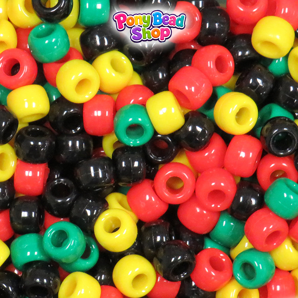 Rasta Opaque Mix 9mm Barrel Plastic Pony Beads (500pcs)