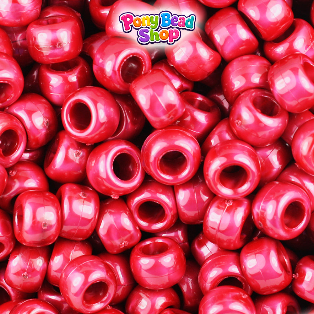 Red Pearl 9mm Barrel Plastic Pony Beads (500pcs)