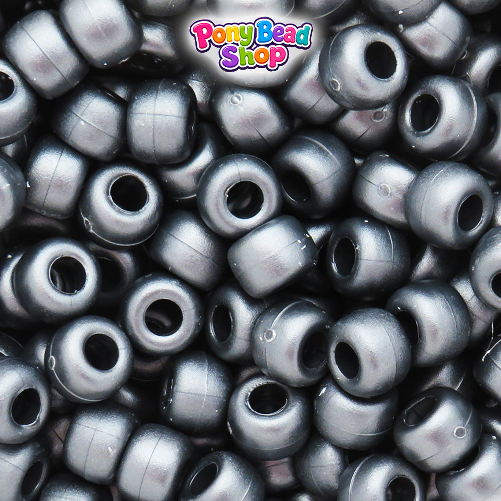 Black Ashed Pearl 9mm Barrel Plastic Pony Beads (500pcs)