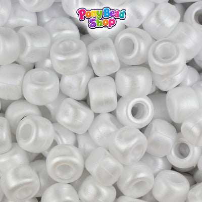 White Ashed Pearl 9mm Barrel Plastic Pony Beads (500pcs)