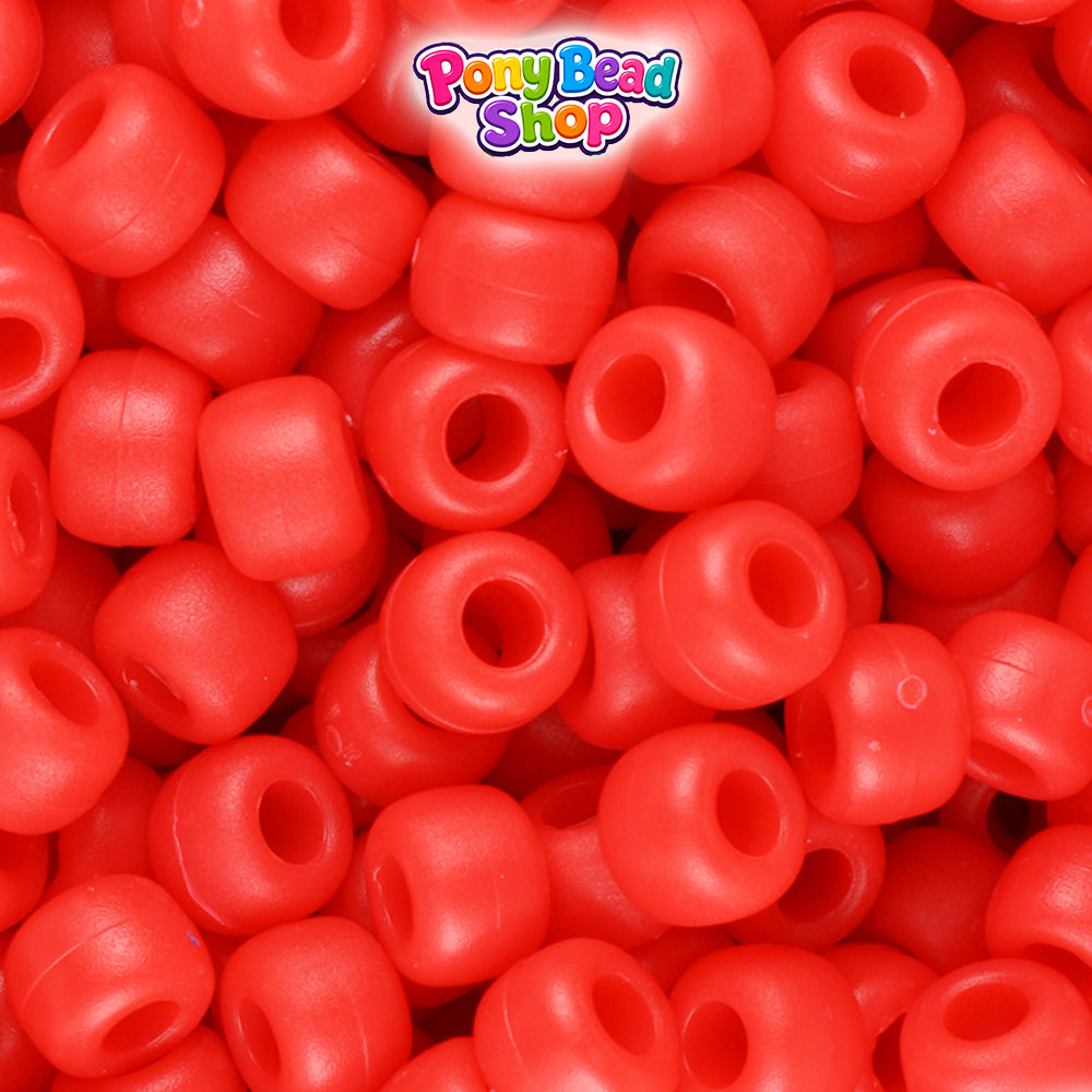 Bright Red Matte 9mm Barrel Plastic Pony Beads (500pcs)
